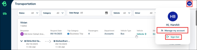 Manage Profile screen